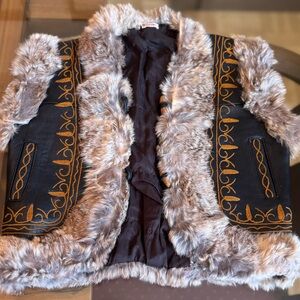Faux Fur Vest with Embroidered Details